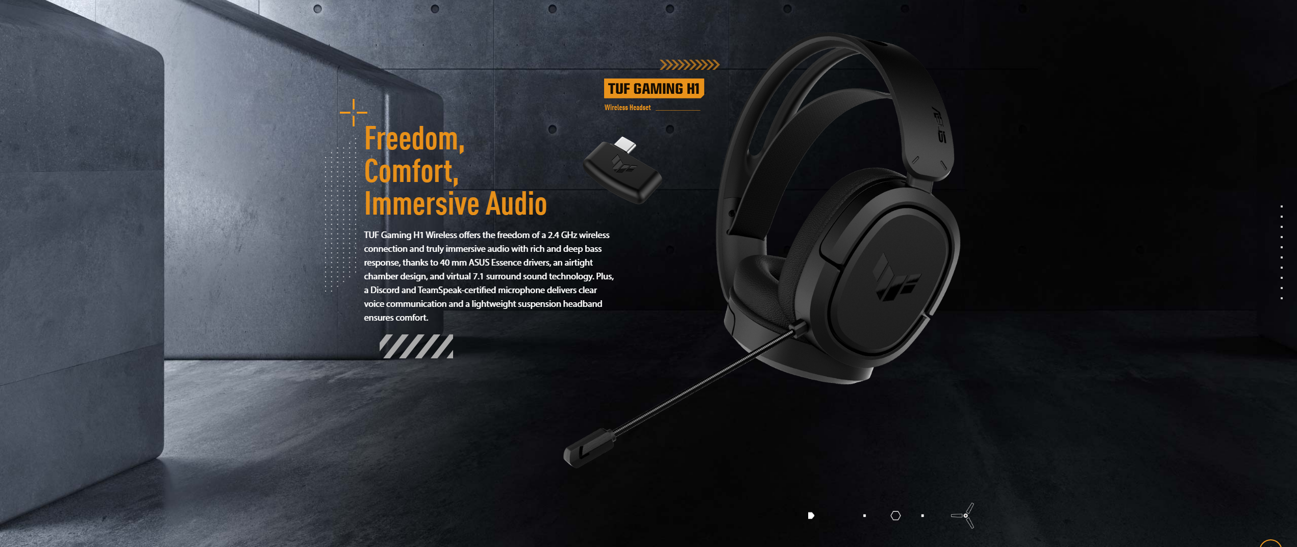 A large marketing image providing additional information about the product ASUS TUF Gaming H1 Wireless Gaming Headset - Additional alt info not provided